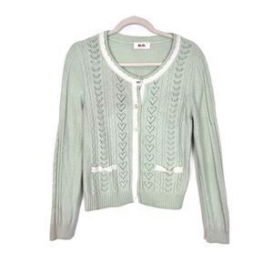 H2O Sweater Womens Medium Light Green Button Down Pointelle Cable Knit Cardigan